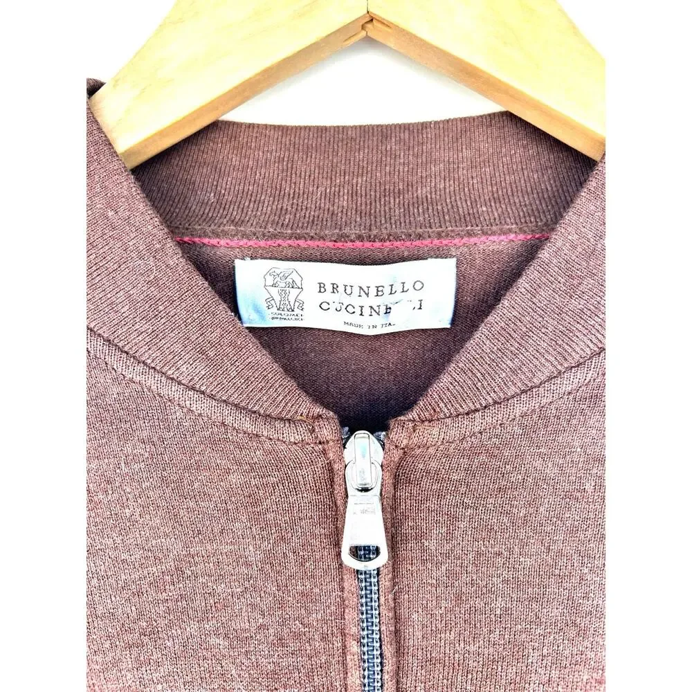 Brunello Cucinelli Men’s Full Zip Cardigan Sweater Cotton Brown 50 Medium